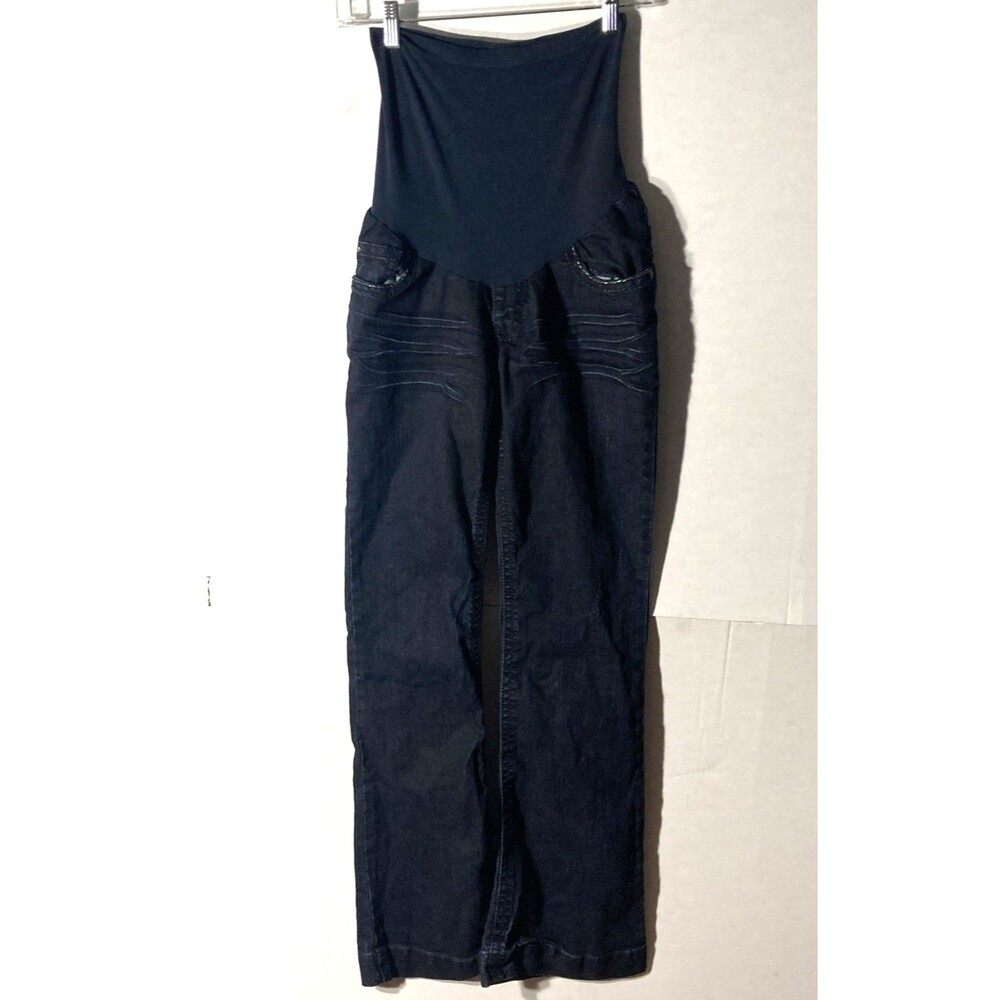 WALLFLOWER blue straight leg elastic waist pull on maternity jeans S